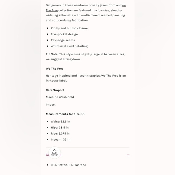 Free People Supernova Cord Jeans 27 Wide Leg NWT - Picture 3 of 14